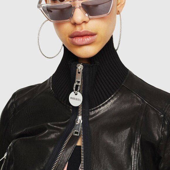 BNWT Diesel L-Lys-B Jacket Leather Jacket Distressed SZ XXS BLACK Hi Neck - Picture 10 of 11